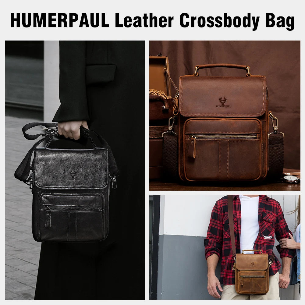 HUMERPAUL Herren Leder-Umhängetasche – Luxuriöse Business Messenger Bag en cuir véritable avec housses de protection pour hommes
