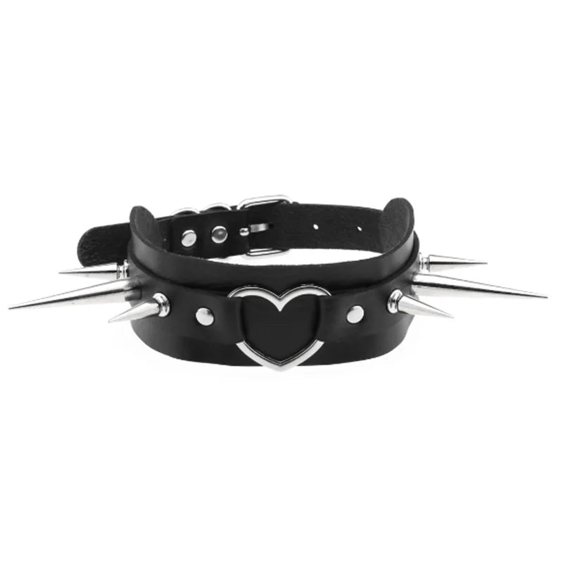 Punk Gothic Choker mit Nieten & Stern – PU-Leder Halsband mit Herz, Kreuz & Spikes im Harajuku Y2K Style für Damen