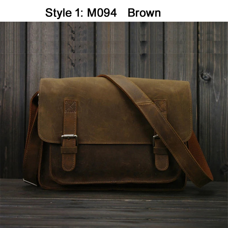 FANCODI Herren Vintage Crazy Horse Leder Tasche - Bandolera y bolso de mensajero en cuero de vaca real
