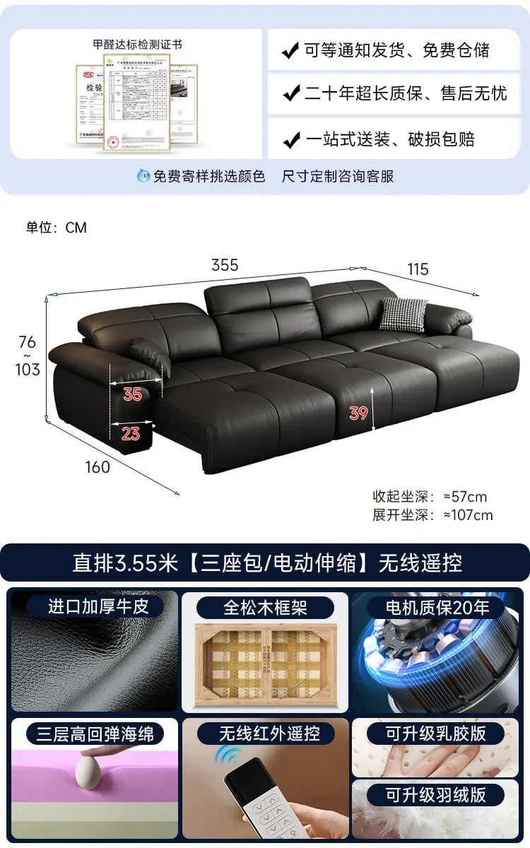 Luxuriöses schwarzes Echtleder Sofa mit Relax- & Schlaffunktion – Modernes Designer Ecksofa & Daybed für stilvolle Wohnzimmer