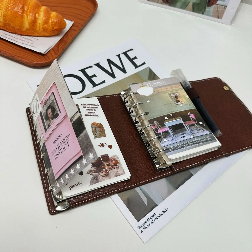 Notizbuch im Retro-Stil im A7-Format mit 2 herausnehmbaren Bindern aus weichem Kunstleder, dreifach gefaltetem Notizblock mit losen Blättern und tragbarem Tagebuch