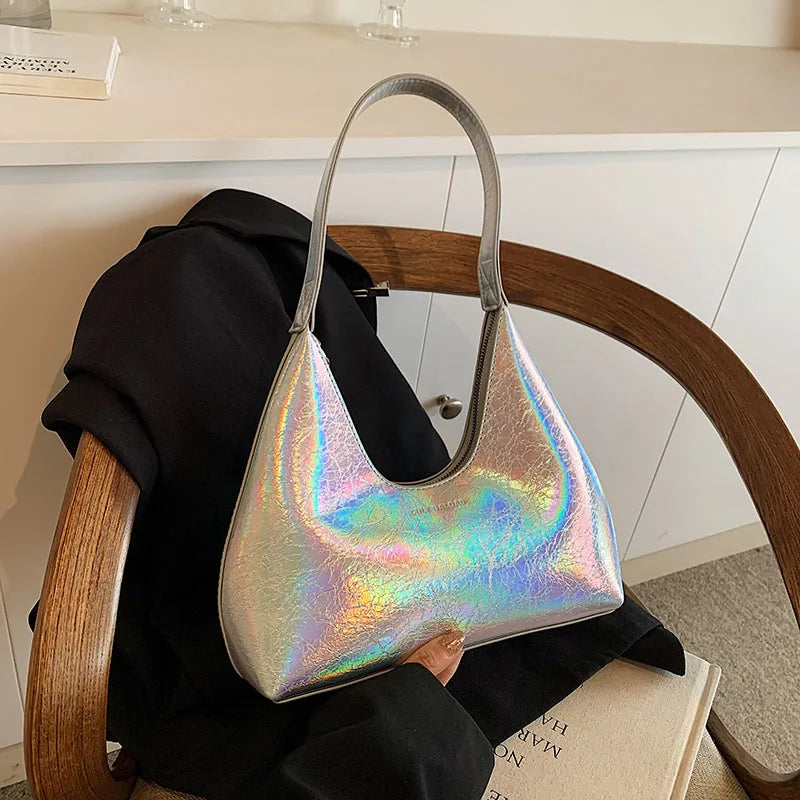 Luxus Damen Schultertasche aus Lackleder – Elegante Tote Bag in Halbmond-Form, wasserabweisend & stilvoll für jeden Anlass