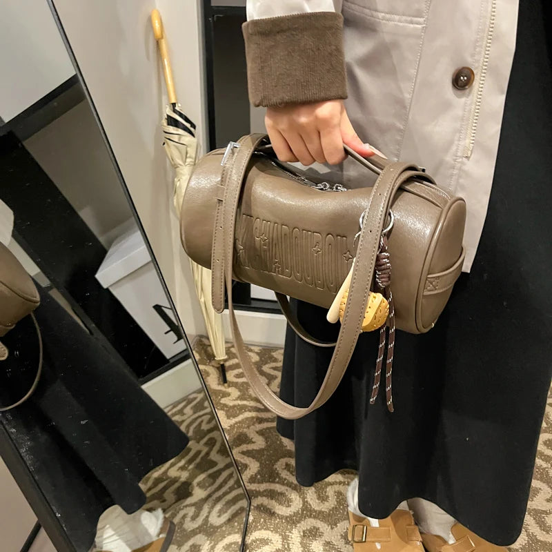 Moods Boutique Damen Zylinder-Schultertasche – Multifunktionale Luxus-Handtasche 2024 mit Anhänger 