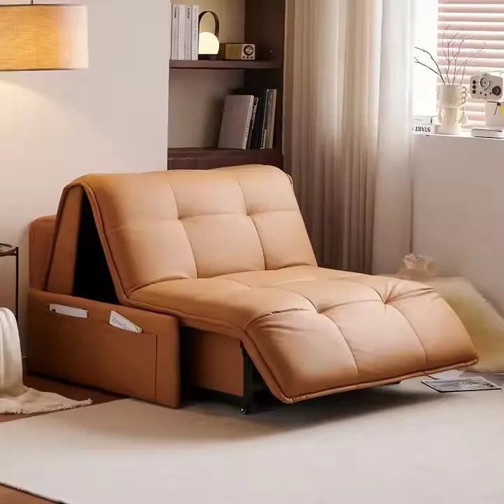 Luxuriöses elektrisches Leder Schlafsofa mit Stauraum – Klappbares Designer Sofa-Bett für Wohnzimmer, Schlafzimmer, Hotel & Apartment