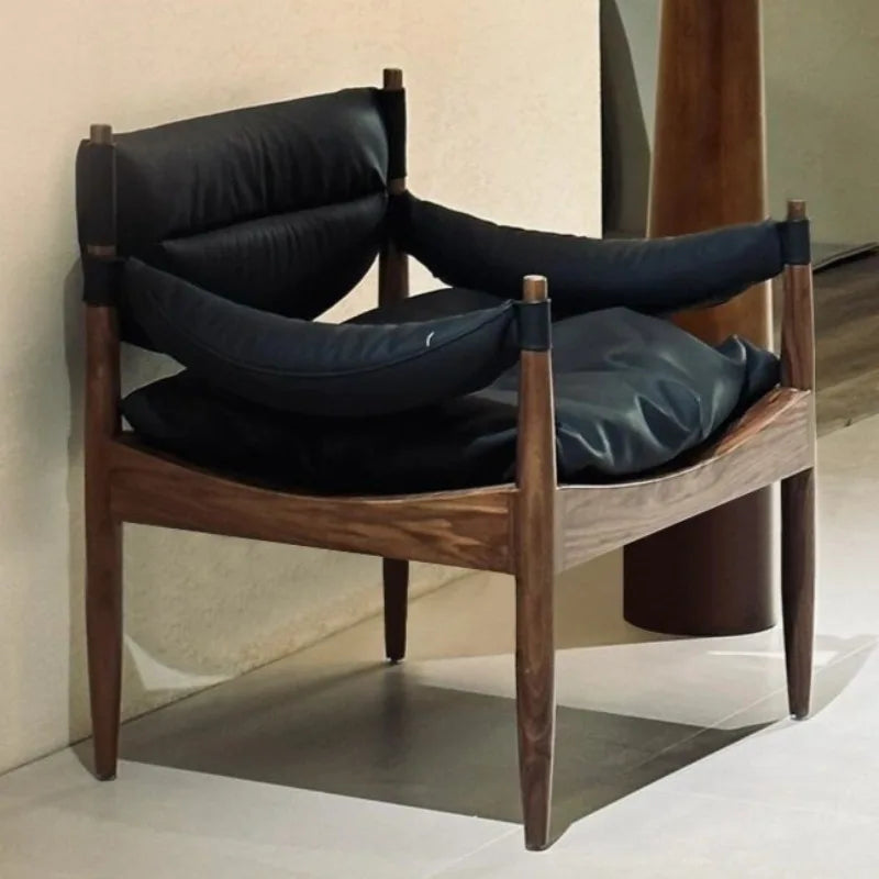 Vintage Leder-Wohnzimmersessel aus Massivholz – Cómodo sillón relax con Rückenlehne y Armlehnen para estilo Wohnräume 