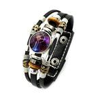Sternzeichen Lederarmband mit Druckknopf – Zodiac Armband mit Glas-Cabochon für Damen & Herren, 12 Sternzeichen Unisex Schmuck