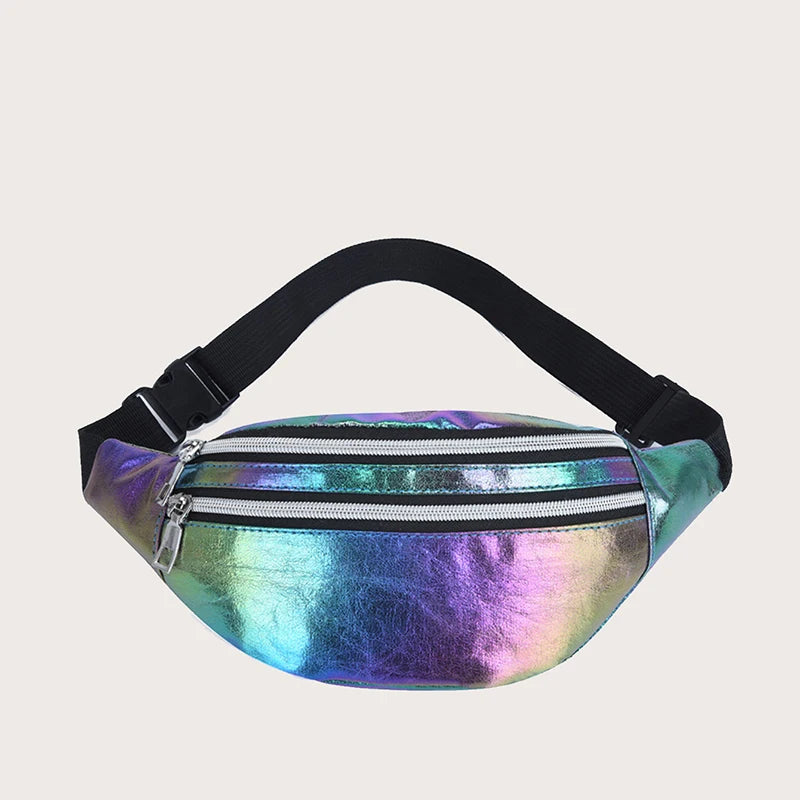 Yogodlns Damen Laser Bauchtasche – Holografische PU-Leder Fanny Pack, Geometrische Chest Bag & Travel Hip Bag