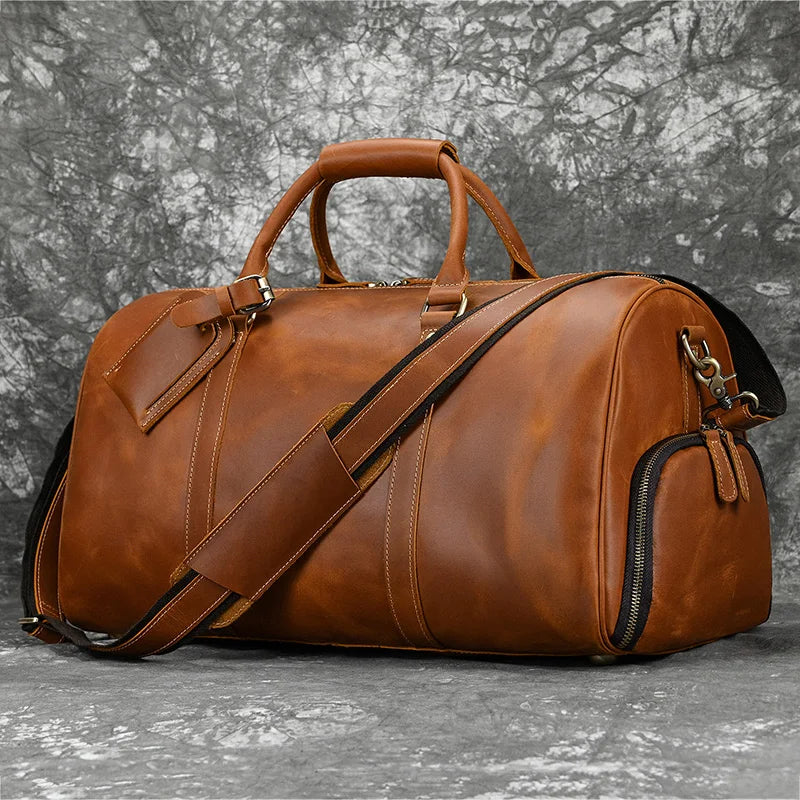 Newsbirds Leder Reisetasche für Herren – Große Vintage Duffle Bag aus echtem Rindsleder mit separatem Schuhfach