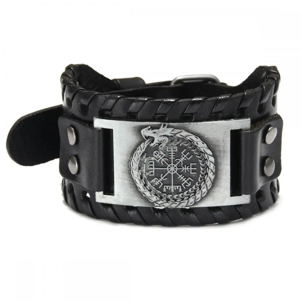 Totem Design Wide Leather Pirate Compass Bracelet Men's Bracelet Celtic Viking Jewelry Compass Bracelet Accessories Party Gifts