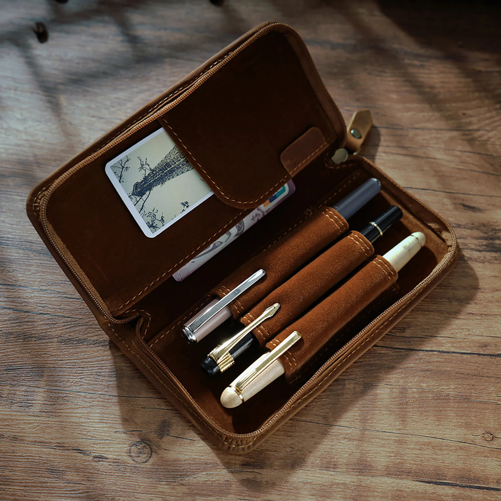 Echtes Leder Stifteetui mit Reißverschluss – Multifunktionale Pen Pouch & Organizer für Schule & Büro