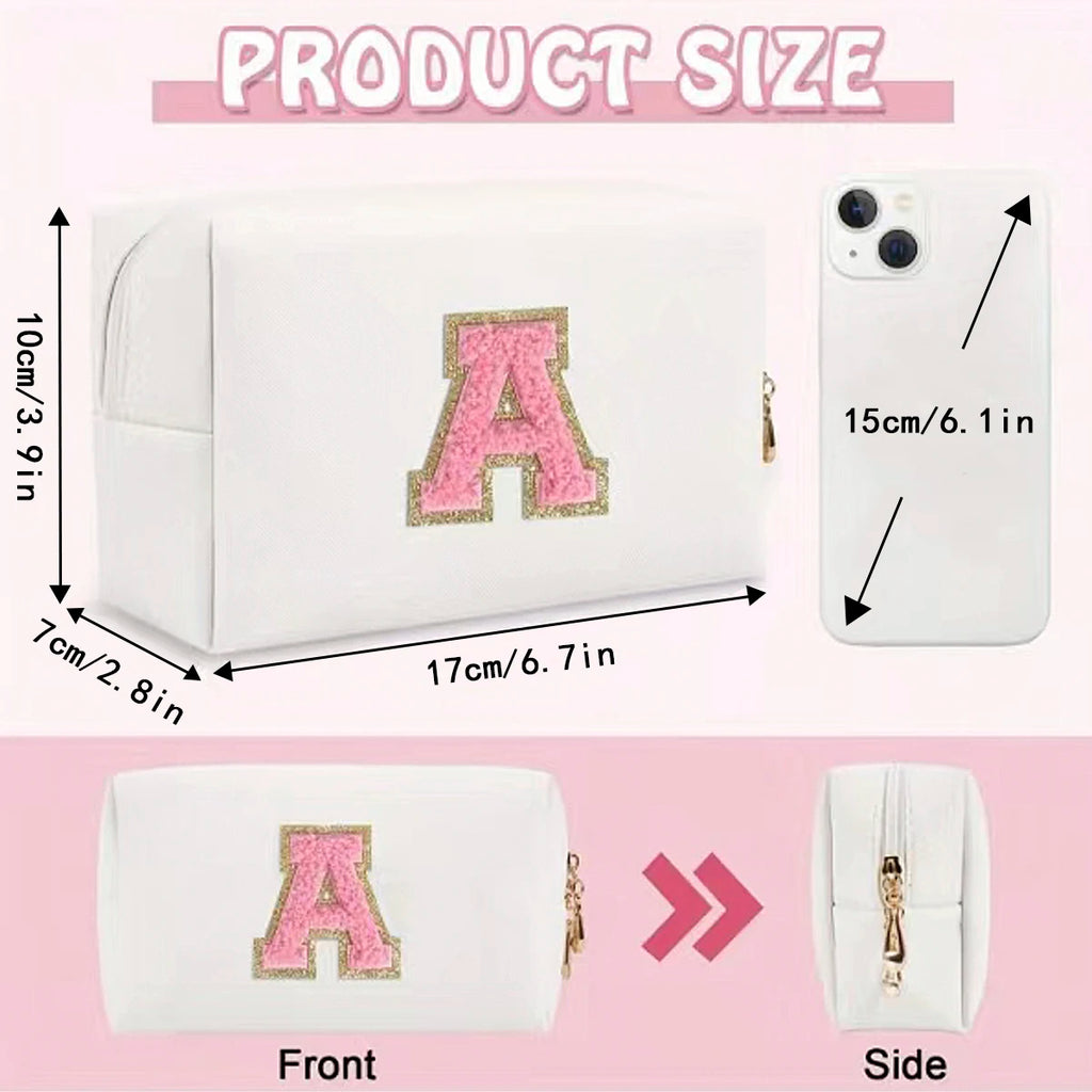 Make-up Tasche mit Initialen – Preppy Kosmetiktasche aus PU Leder, wasserdicht, tragbar & personalisierter Reise-Kulturbeutel