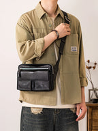 pndme Herren Leder-Messenger Bag – Handmade Cowhide Schultertasche für Arbeit, Reisen & Outdoor, Schwarz