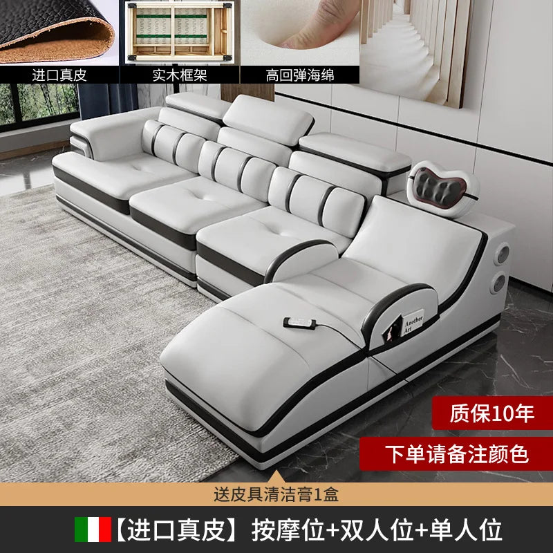 Minimalistisches Luxus Leder Ecksofa mit Massagefunktion – Modernes Designer Sofa im L-Format für stilvolle Wohnzimmer