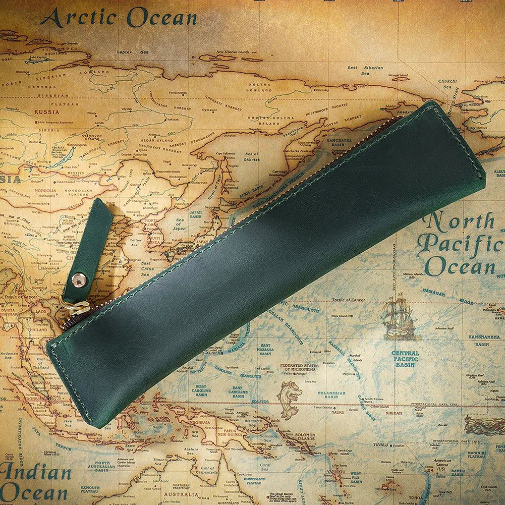 Mini Stifteetui en véritable cuir – Handgefertigter Leder-Organizer für Büro, Schule &amp; Reisen