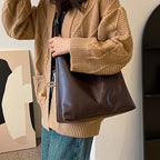 Große Damen Leder Tote Bag 2025 – Leichte Vintage Schultertasche mit viel Stauraum, minimalistischer & robuster Arbeits-Handtasche