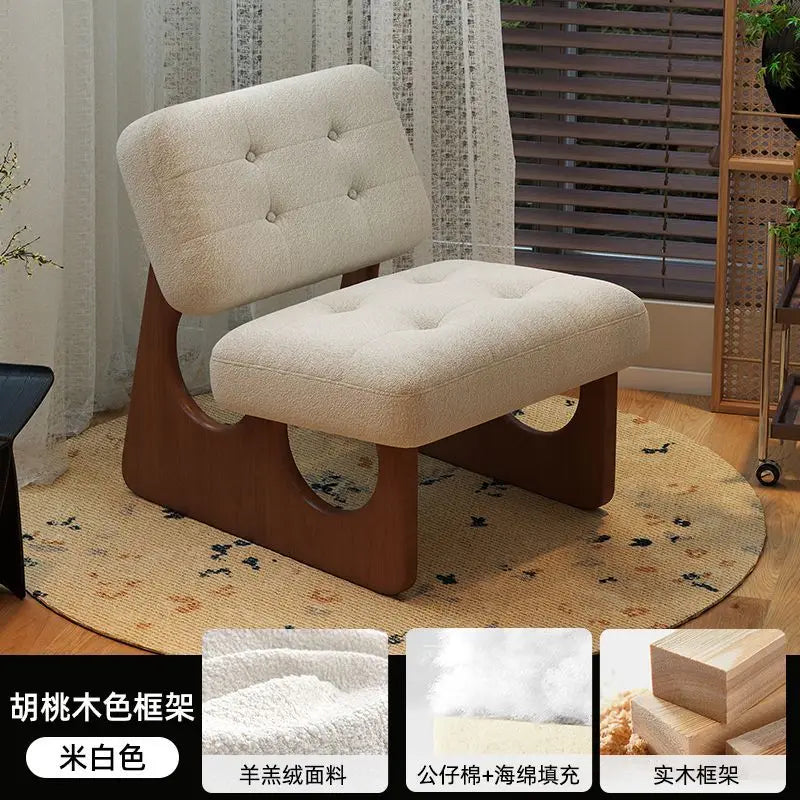 Massivholz Einzelsessel im asiatisch-nordischen Stil – Retro Akzentstuhl mit Öl-Wachs-Leder-Optik für entspanntes Wohnen