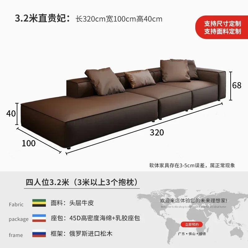 Nordisches Luxus Leder-Ecksofa im minimalistaischen Design – Designer Lounge Sofa aus Rindsleder, modernes Relax-Sofa für Wohnzimmer &amp; Salon