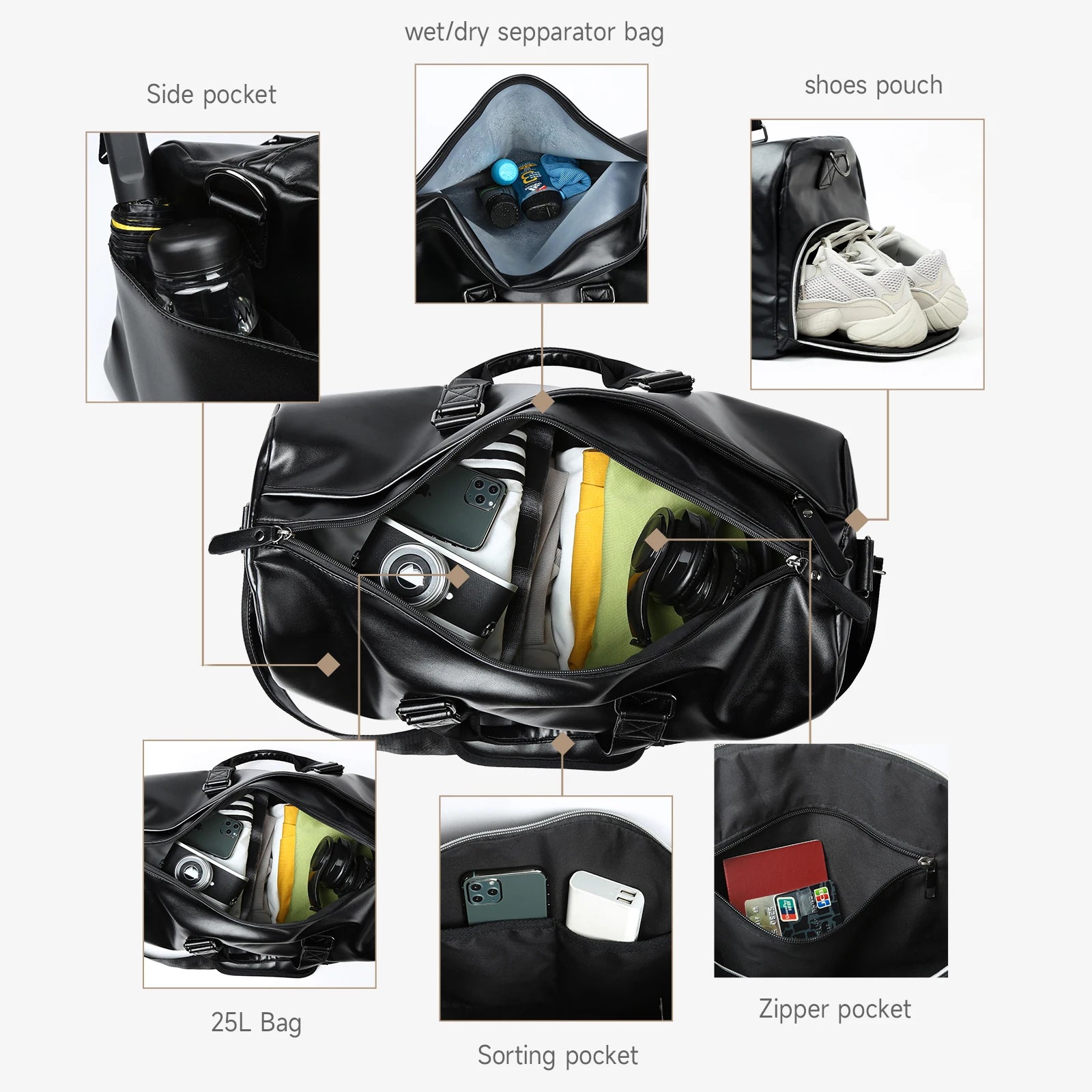Vintage Leder Reise-Duffle Bag mit Schuhfach – Wasserdichte Carry-On Weekend- & Sporttasche für Damen & Herren