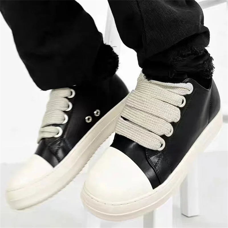 Damen Plateau Sneaker 2025 aus schwarzem Leder – Casual Schnürschuhe mit Reißverschluss & dicker Sohle | Bequeme Freizeit-Sneaker