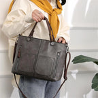 FXZLLQ Bolso de mano retro de cuero para mujer: bolso de mano con bolsillo con cremallera doble, bolso clásico para estudiantes y cruzados para negocios y negocios