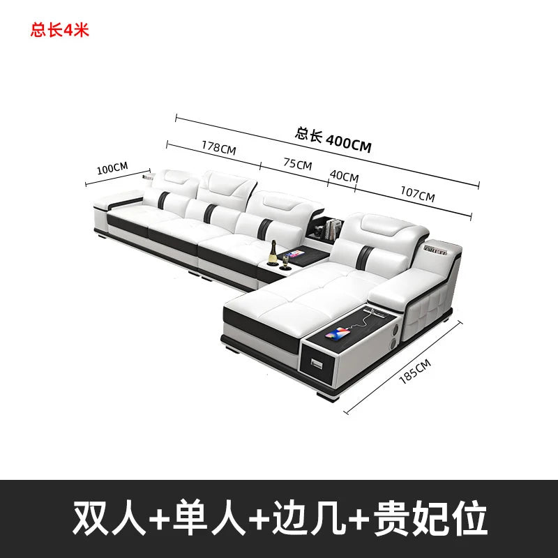 Modernes Luxus Ecksofa en Leder – Canapé multifonctionnel en forme de L, canapé d'immersion design minimaliste pour femmes de style