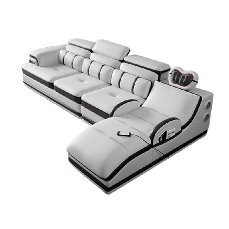 Minimalistisches Luxus Leder Ecksofa mit Massagefunktion – Modernes Designer Sofa im L-Format für stilvolle Wohnzimmer