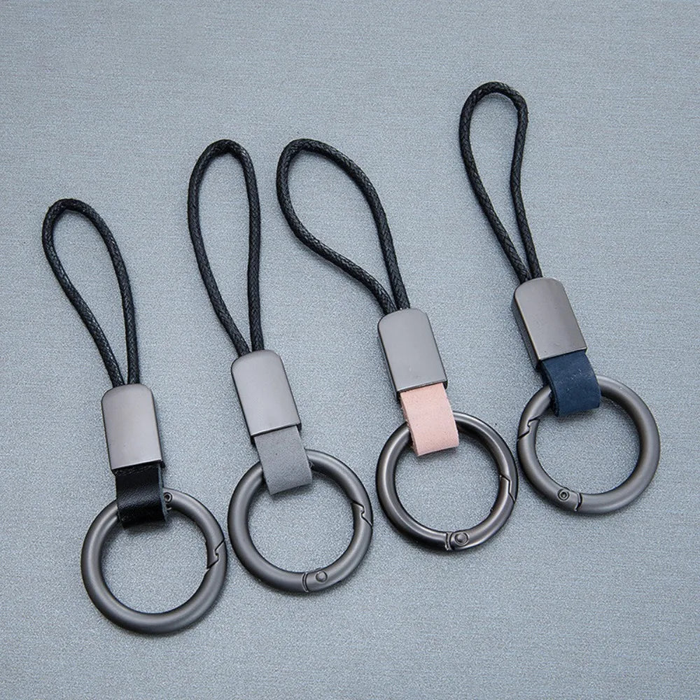 Echter Leder Schlüsselanhänger mit Baumwollseil – Trendiger Keychain & Lanyard mit Metallring für Auto, Tasche & Alltag