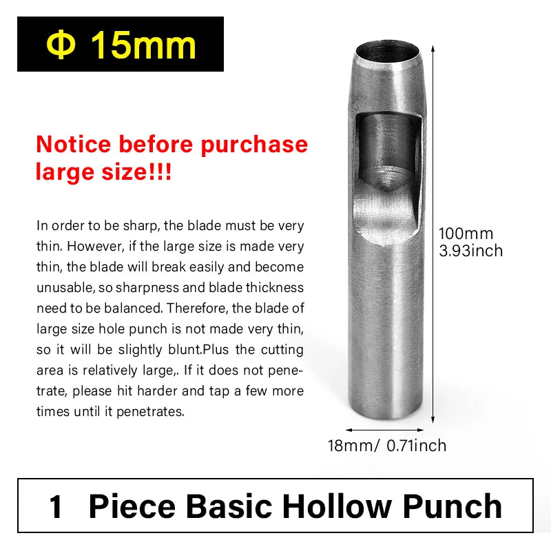 WUTA Runde Lederloch Stanzen Sets – 5–15 tlg. Hohlstanzer aus Carbonstahl für Uhrenarmbänder, Gürtel & DIY-Arbeiten