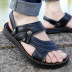 Herren Sommer Sandalen aus echtem Leder – Rutschfeste Gladiator-Sandalen mit dicker Sohle, Bequeme Beach- & Outdoor-Slipper