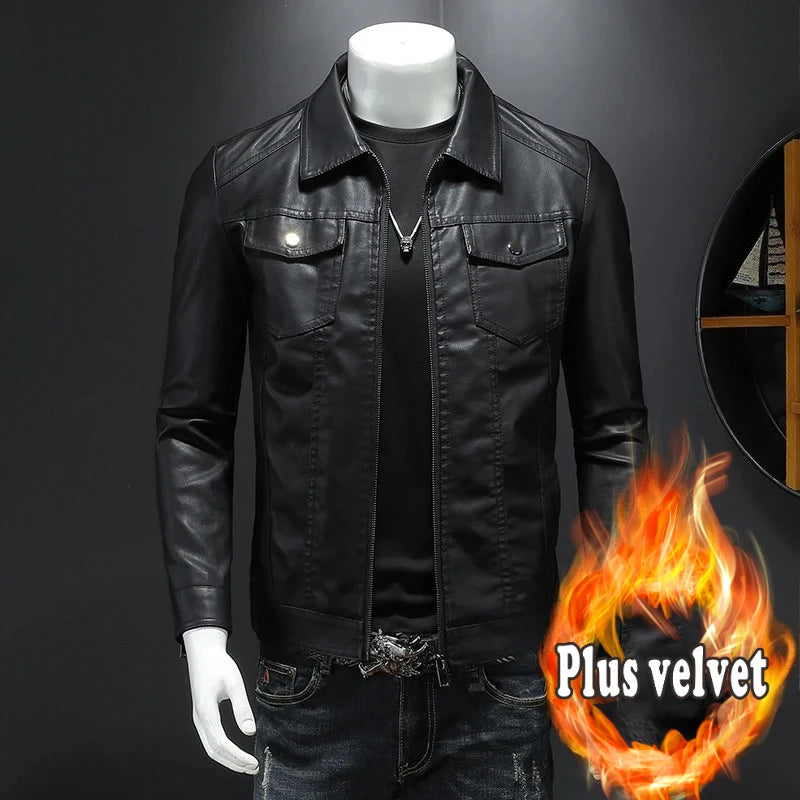 Herren PU-Lederjacke mit Reverskragen – Kurz geschnittene Motorradjacke im Oversized & Slim Look, wasserabweisend für Arbeit, Alltag & Riding