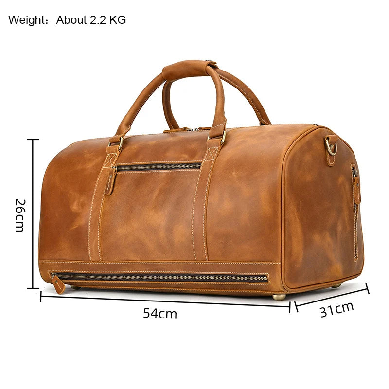 Vintage Herren Reisetasche aus echtem Rindsleder – Große Leder Duffle Bag 60 cm, robuste Weekend- & Handgepäcktasche aus Cowhide