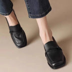 Classic Loafers Damen – Echtes Rindsleder, Quadratische Zehen, Slip-On Retro Pumps, Handgefertigte Freizeitschuhe Größe 40