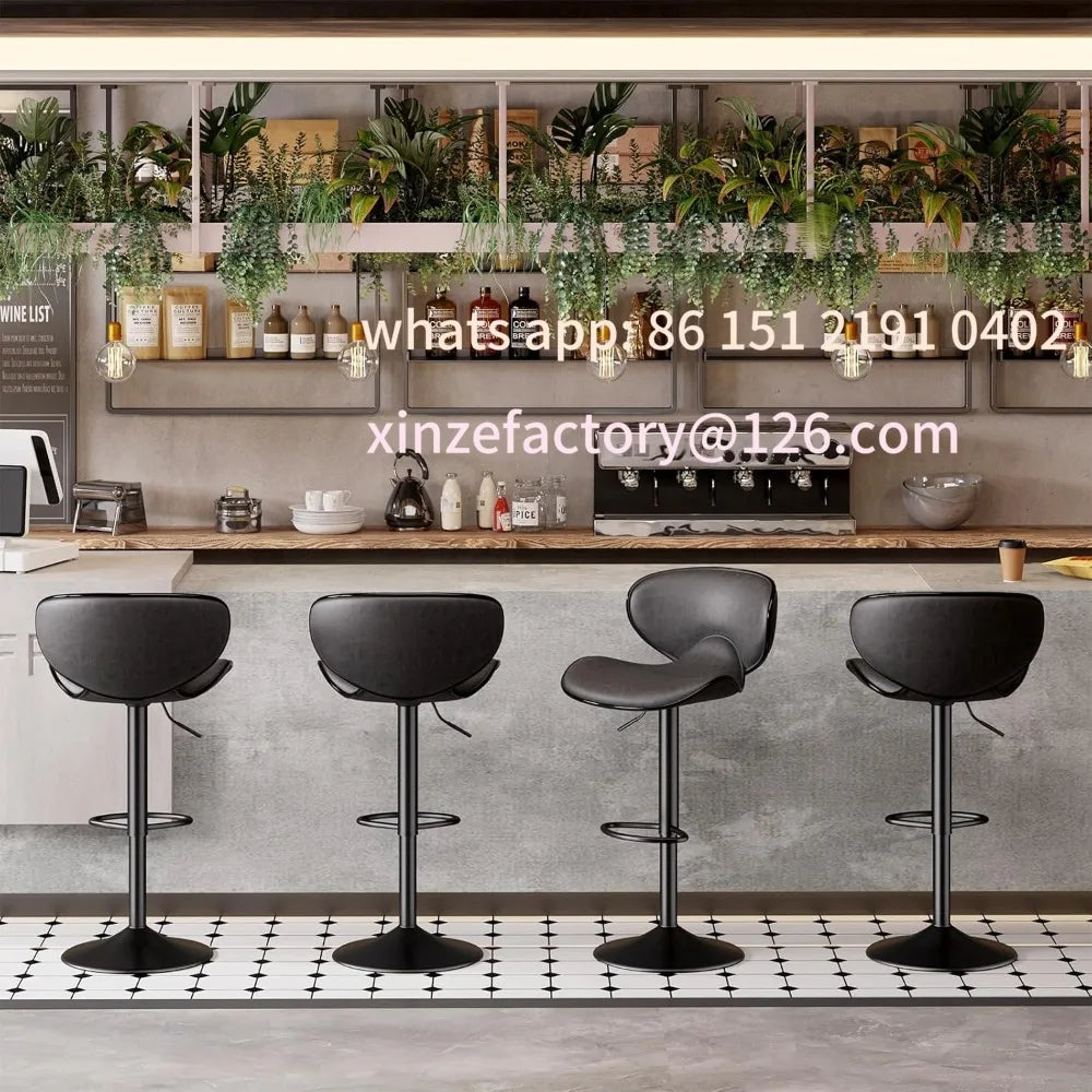 Drehbare Barhocker aus Kunstleder im 4er-Set – Höhenverstellbare Barstühle mit Rückenlehne für Kücheninsel &amp; Theke 