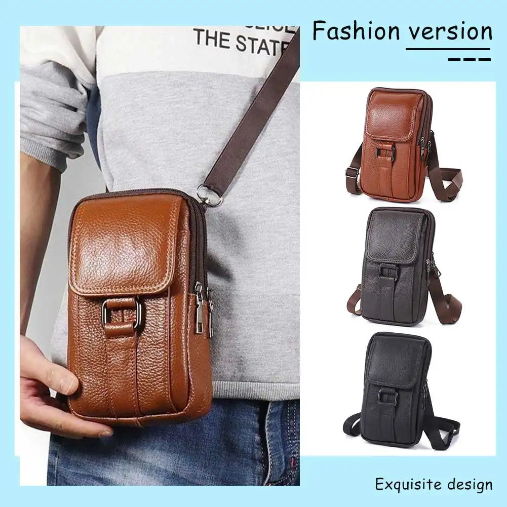 MOJOYCE Herren Leder Messenger & Bauchtasche – Tragbare Cowhide Crossbody Bag mit Multi-Fächern für Outdoor, Sport & Alltag