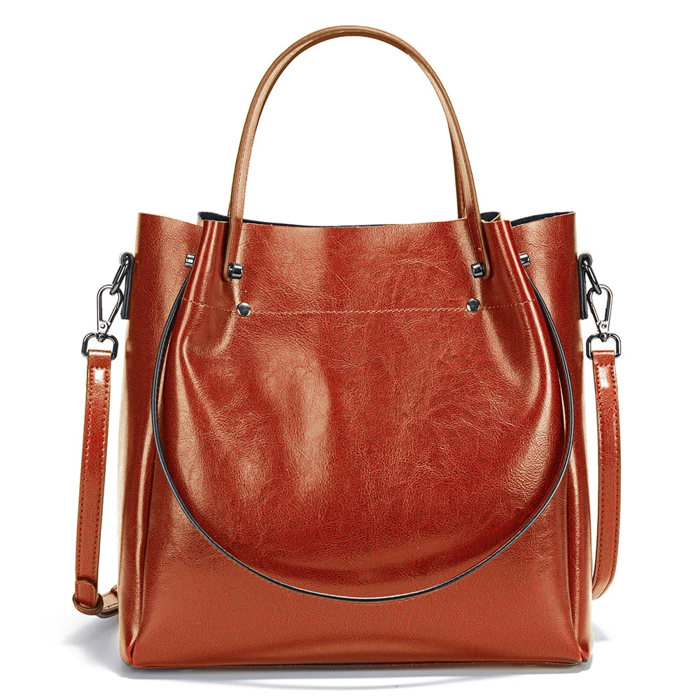 ZENCY Multifunktionale Ledertasche – Gros Shopper Bag aus 100% Echtleder für Damen, Schulter- &amp; Crossbody Tote, Rouge