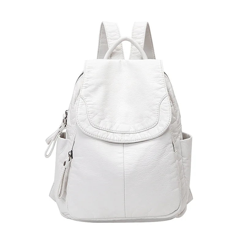 MOTAORA Damen Rucksack Weiß – Kleiner Washed PU Leder Rucksack für Schule, Alltag & Reisen