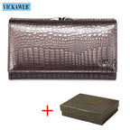 VICKAWEB Damen Geldbörse aus echtem Leder – Kleine Fashion Wallet mit Alligator-Prägung, Reißverschluss &amp; Druckknopf
