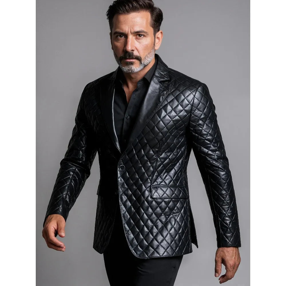 Herren PU-Leder Blazer mit Revers – Einreihige Business Jacke mit langen Ärmeln für Büro & Alltag, Herbst & Winter