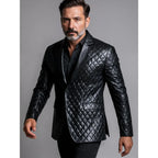 Herren PU-Leder Blazer mit Revers – Einreihige Business Jacke mit langen Ärmeln für Büro & Alltag, Herbst & Winter