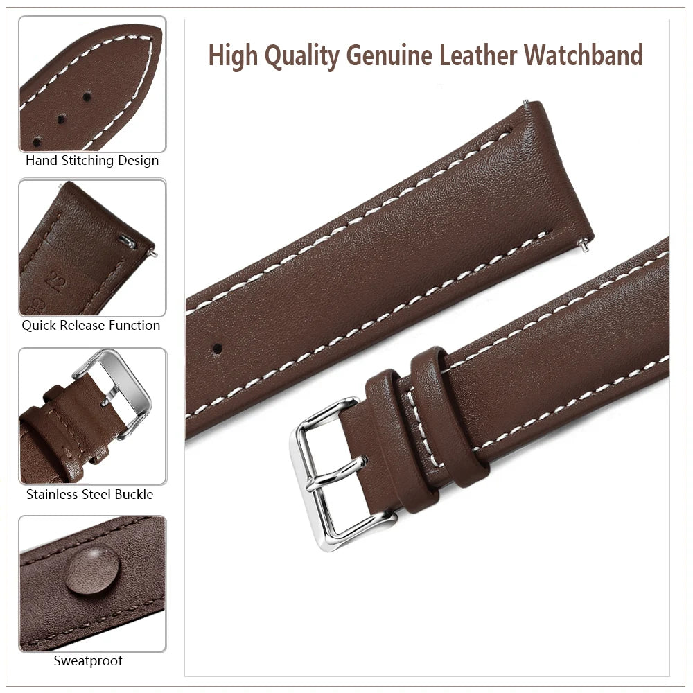 Top-Grain Leder Uhrenarmband mit Quick Release – Echtes Rindsleder Watchband 12–24 mm für Herren & Damen, Smartwatch & klassische Uhren