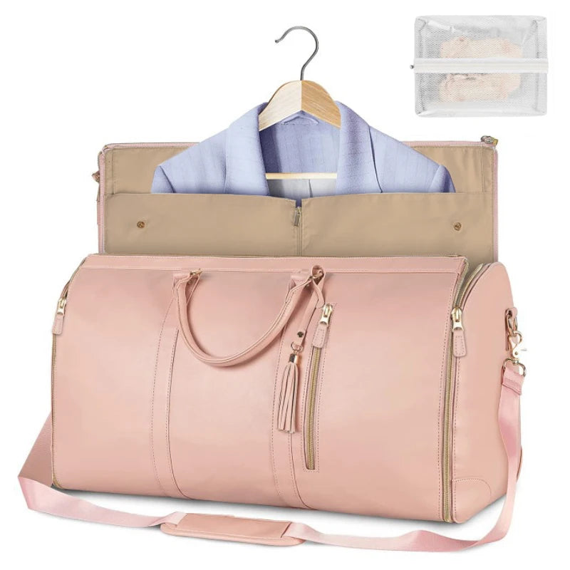 Faltbare Damen Reisetasche aus PU-Leder – Große Carry-On Duffle Bag mit Kleiderfach, elegante Business Travel Bag mit hoher Kapazität 