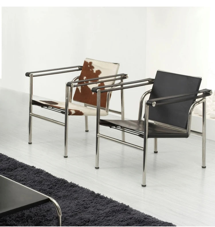 Bauhaus Lounge Armchair im Corbusier-Stil – PU-/Leder-Sessel mit Edelstahlrahmen für modernes Wohnzimmer