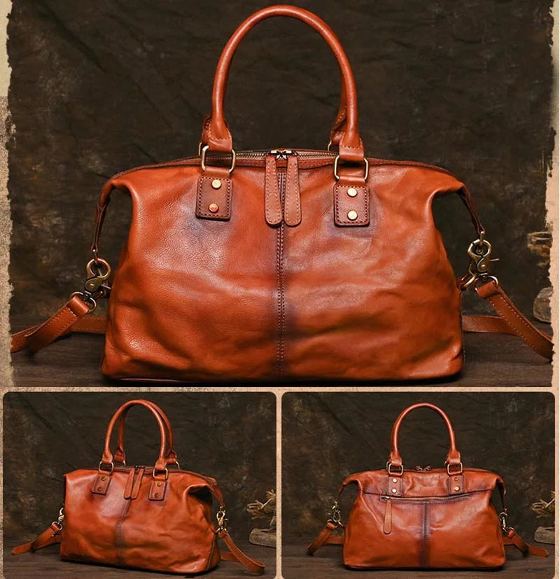 Luufan Vintage Leder Reisetasche für Herren – Kompakte Travel Duffel aus weichem Rindsleder, leichte Schulter- & Wochenendtasche