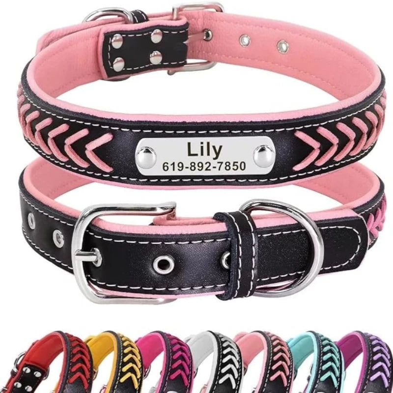 Graviertes Leder Hunde-Halsband mit Namensschild – Geflochtenes, personalisiertes ID-Halsband aus Leder für mittelgroße &amp; große Hunde 
