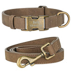 Personalisiertes Hunde-Halsband & Leinen-Set aus PU-Leder – Verstellbares Anti-Verlust Halsband mit gravierter Metallschnalle für kleine & mittelgroße Hunde