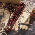 Vintage Leder Stifteetui aus Rindsleder mit Reißverschluss – Schlanke Pen Pouch für Schule, Büro & Notizbuch