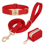 Personalisiertes PU-Leder Hundehalsband- & Leinen-Set mit Kotbeutelhalter – Farbiges Komfort-Set für Hunde & Möpse