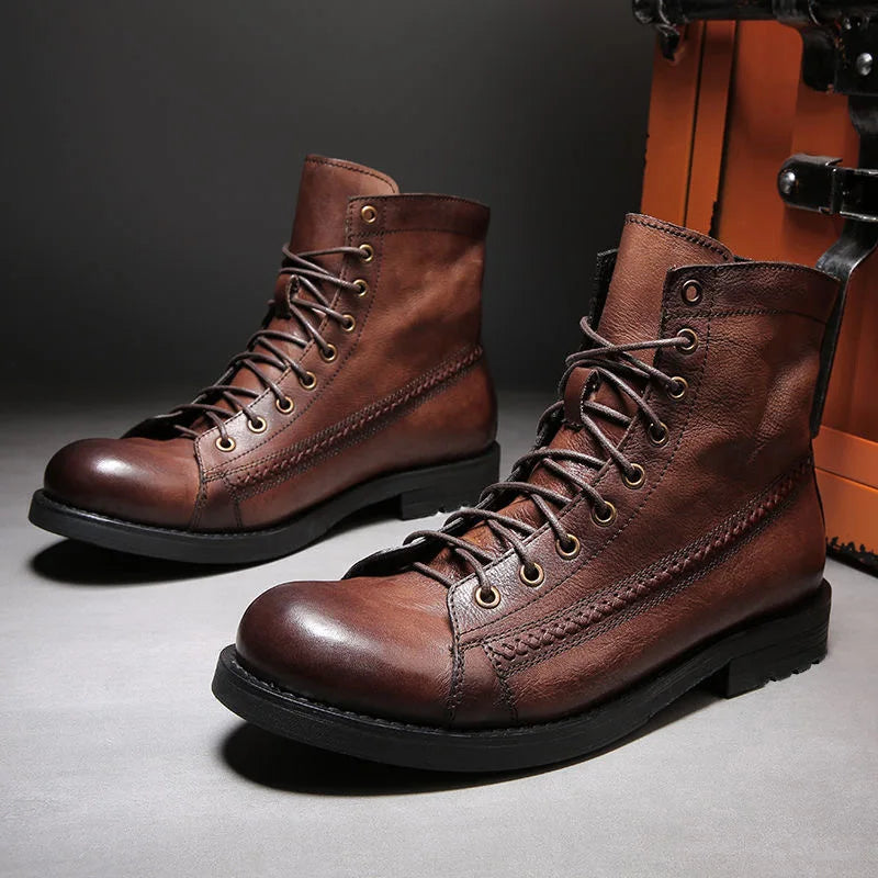 COZOK Herren Vintage Work Boots – Hochwertige Ankle Boots aus Lederimitat, British Style, Retro Plattform-Schuhe