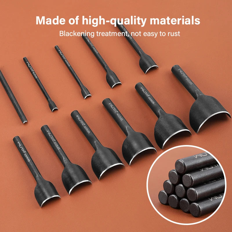 WUTA Basic Series Lederstanzen Set 5–11 tlg. – Halbmond- & Eckenstanzer aus Carbonstahl für Gürtel, Taschen & Riemenenden