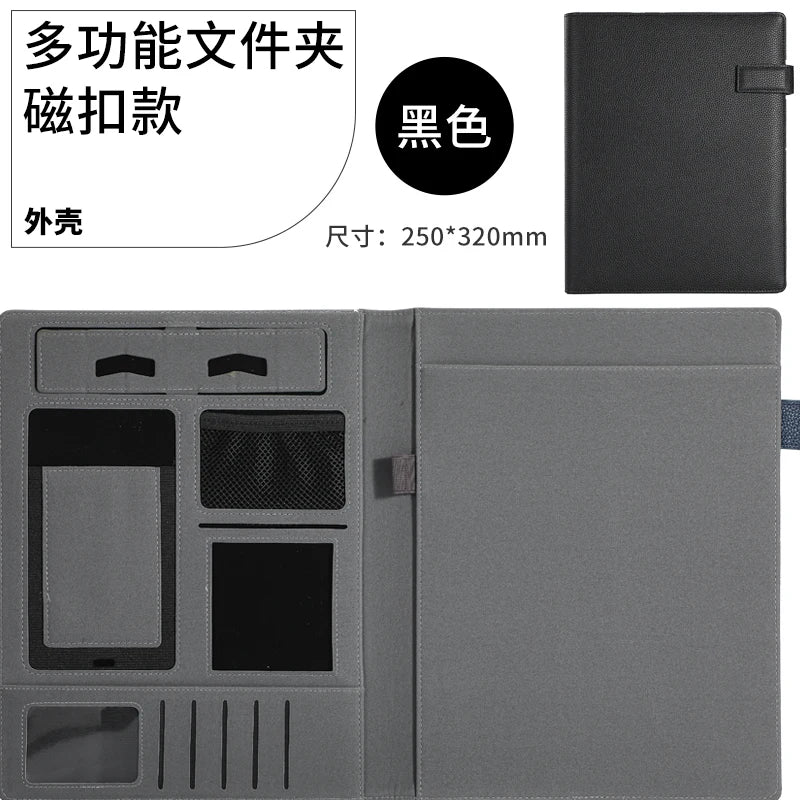 A4 Multifunktionale Business Meeting Mappe – PU-Leder Organizer für Smartphone, Karten & Notizen | Professionelle Konferenz- & Dokumentenmappe